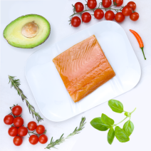 Norwegian salmon with skin, fillet, cold smoked on gold platter, 500g